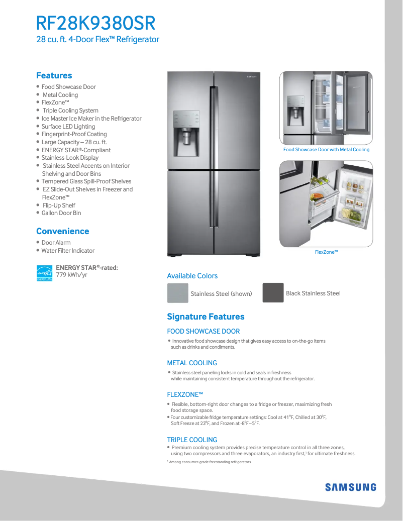 Page 1 de la notice Fiche technique Samsung RF28K9070SG