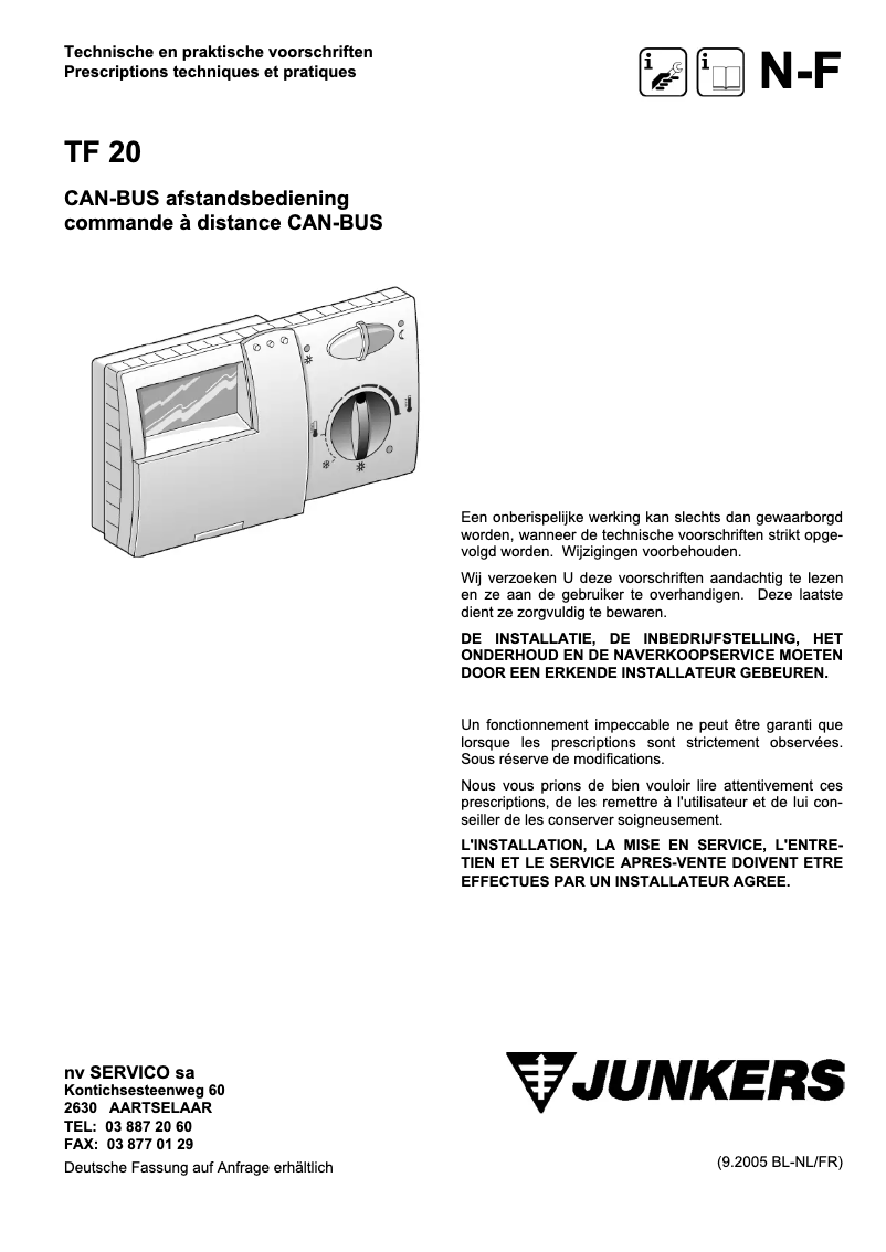 Page 1 de la notice Manuel utilisateur Junkers TF 20