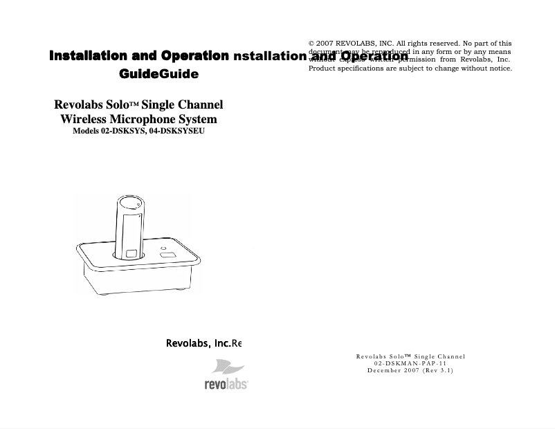 Page n°1 - Manuel utilisateur Revolabs Solo Single Channel