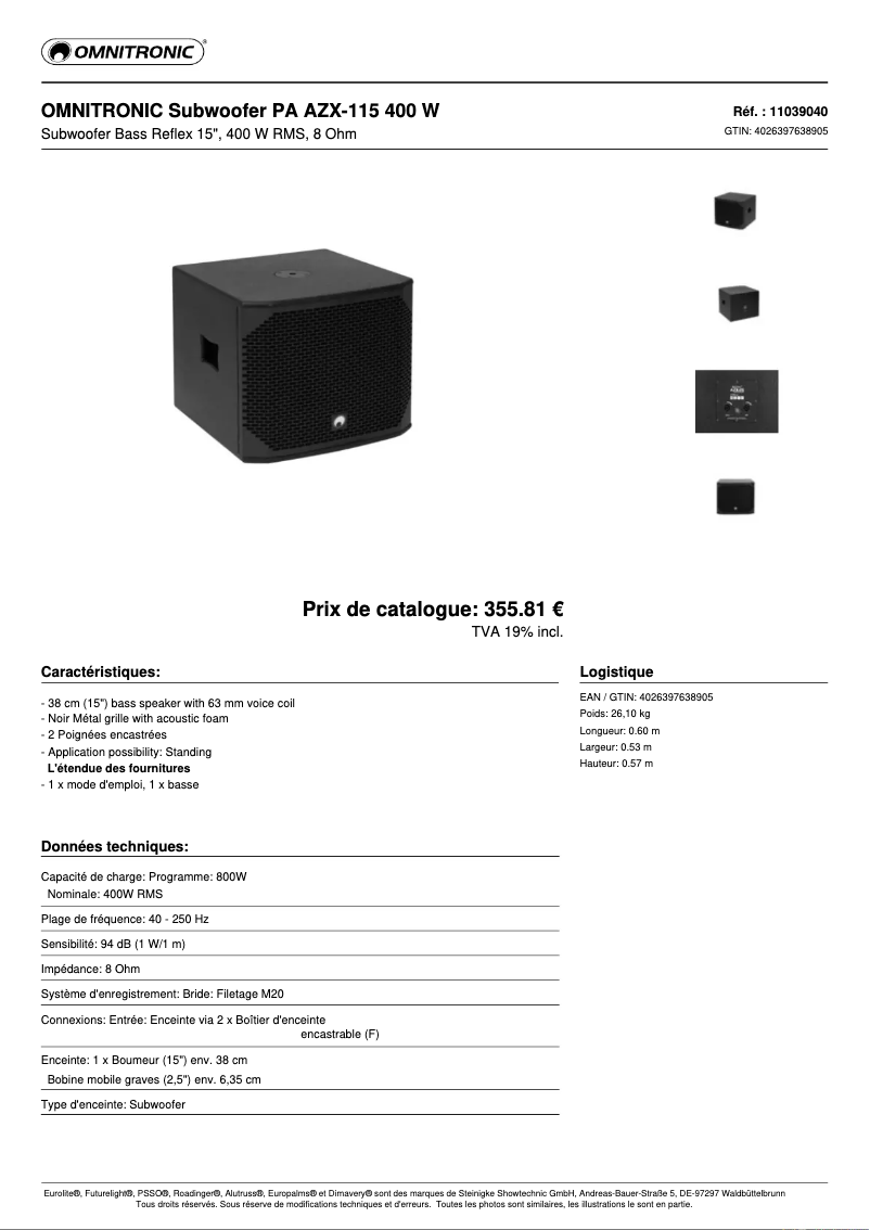 Page n°1 - Fiche technique Omnitronic AZX-115