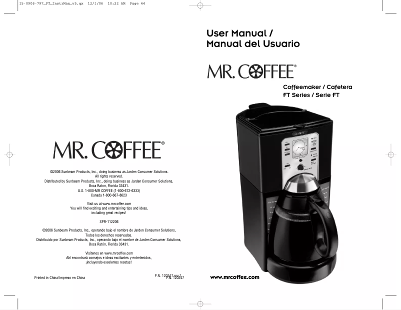 Page n°1 - Manuel utilisateur Mr. Coffee FTX45