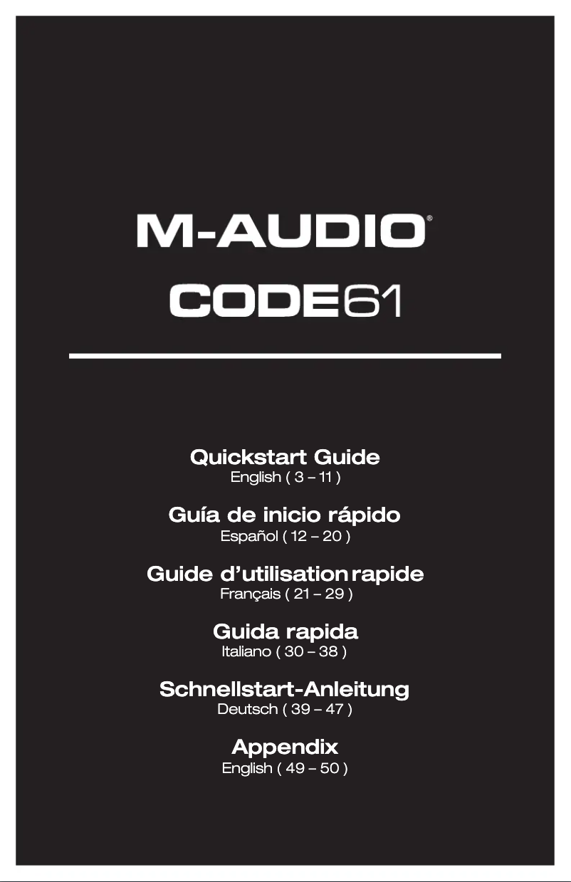 Page 1 de la notice Manuel utilisateur M-Audio Code 61