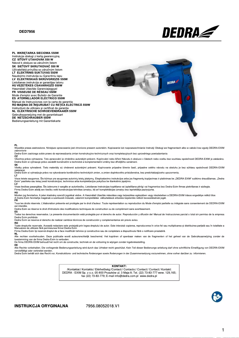 Página 1 del manual Manual de usuario DEDRA DED7956