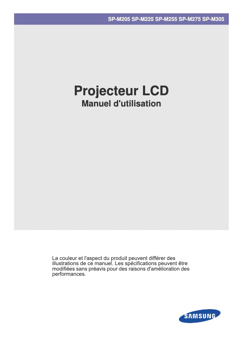 Page n°1 - Manuel utilisateur Samsung SP-M205