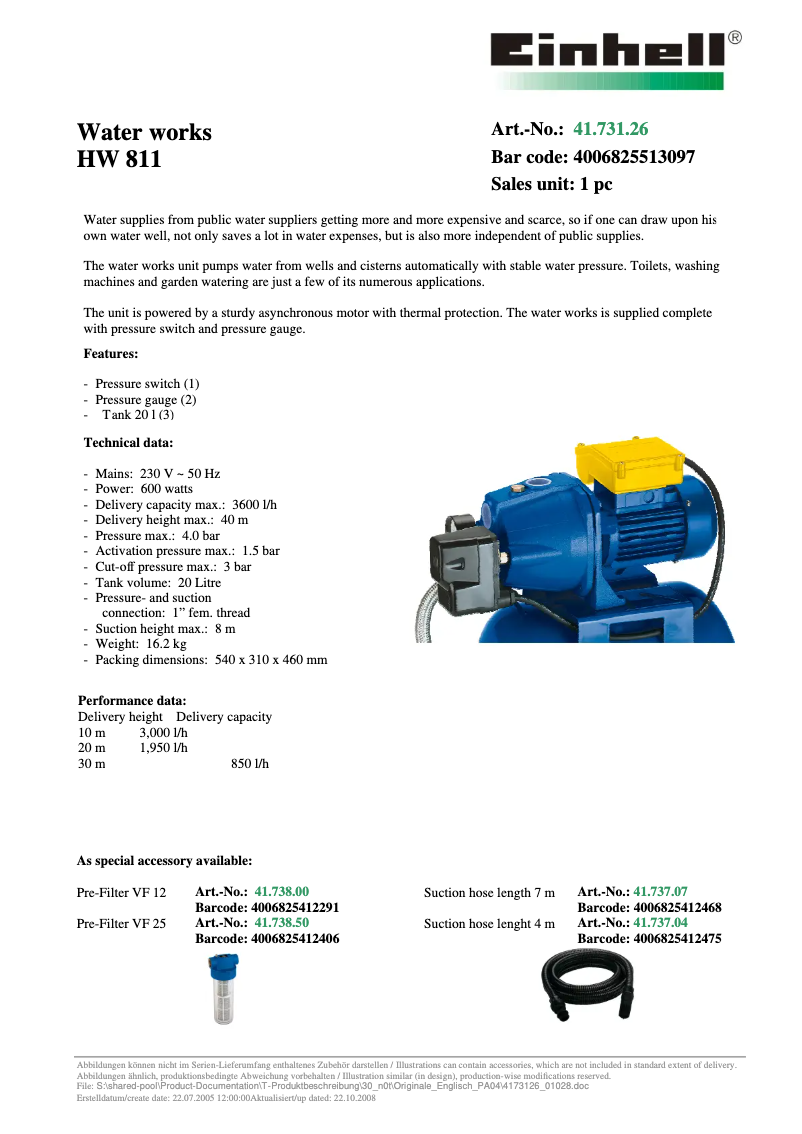 Page n°1 - Manuel utilisateur Einhell Royal HW 811