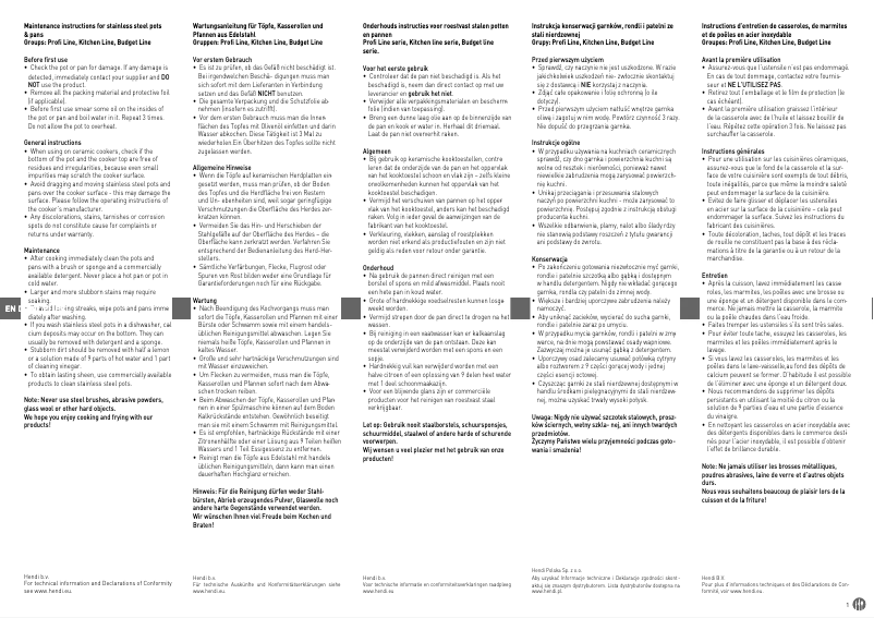 Page 1 de la notice Manuel utilisateur Hendi 833025