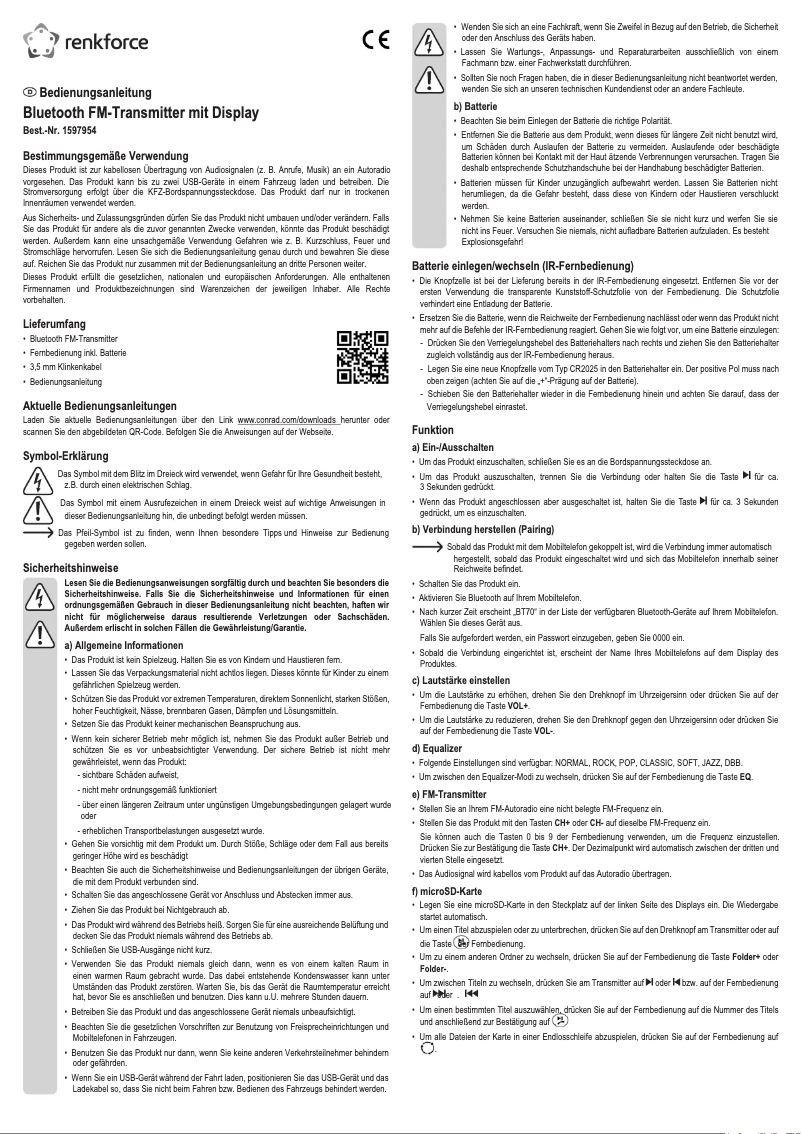 Image de la première page du manuel de l'appareil RF-FMD-01