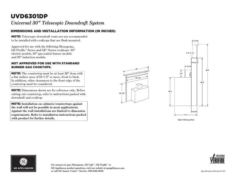 Page n°1 - Fiche technique Monogram UVD6301DPBB