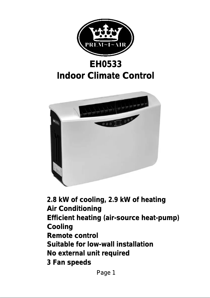 Page n°1 - Manuel utilisateur Prem-I-Air EH0533