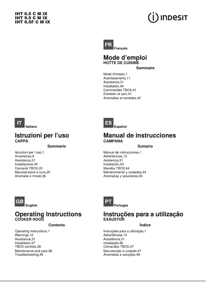 Página 1 del manual Manual de usuario Indesit IHT 9.5 C M IX