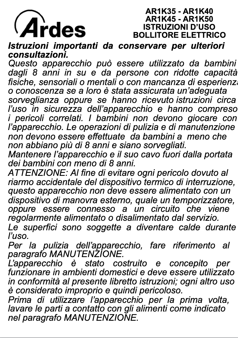 Página 1 del manual Manual de instrucciones Ardes AR1K40