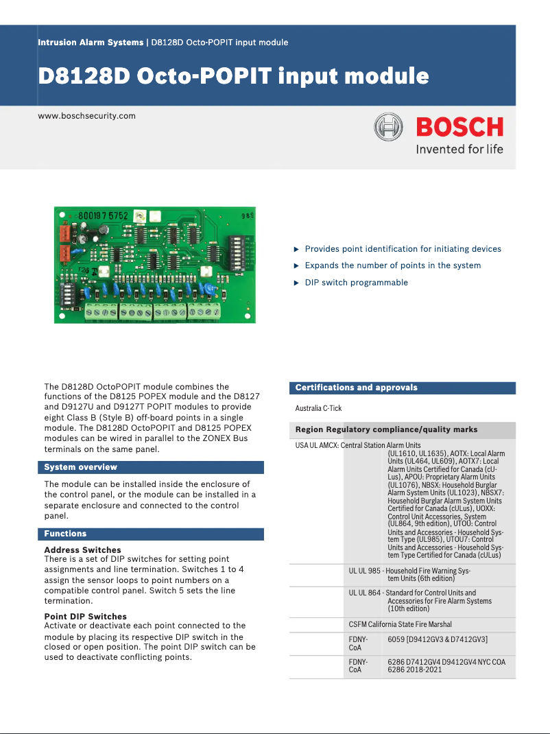 Page 1 de la notice Manuel utilisateur Bosch D8128D