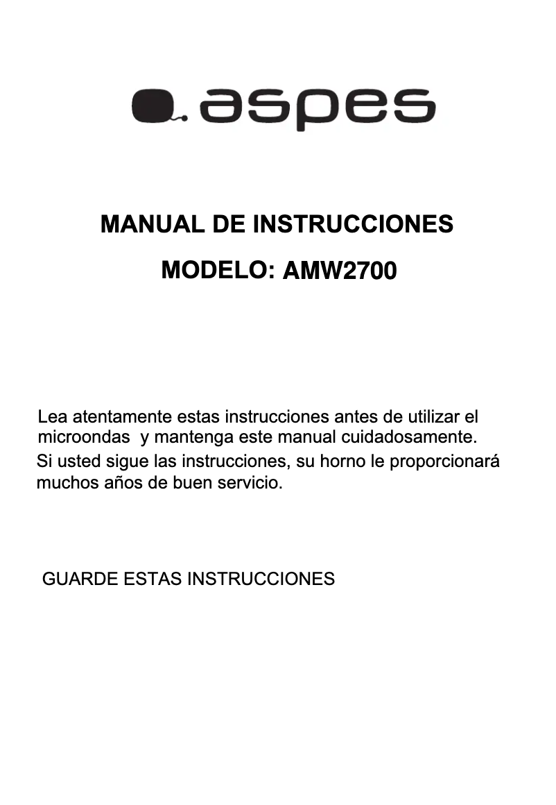 Page 1 de la notice Manuel utilisateur Aspes AMW2700