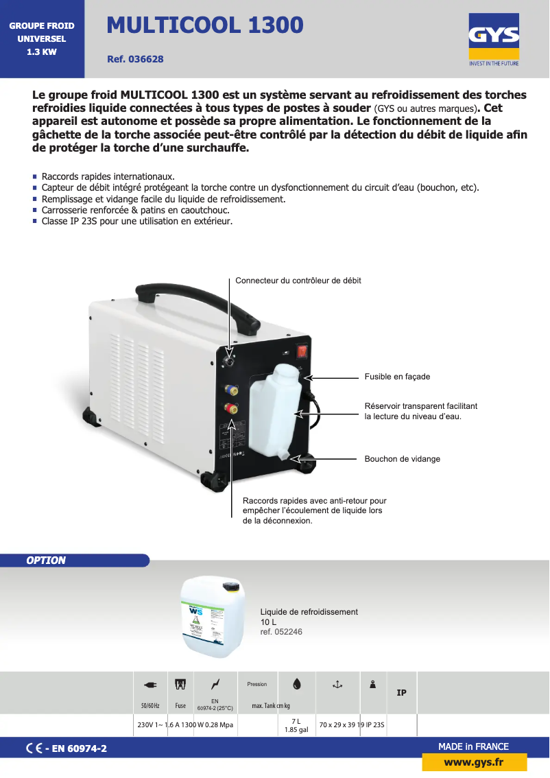 Page 1 de la notice Fiche technique GYS Multicool 1300
