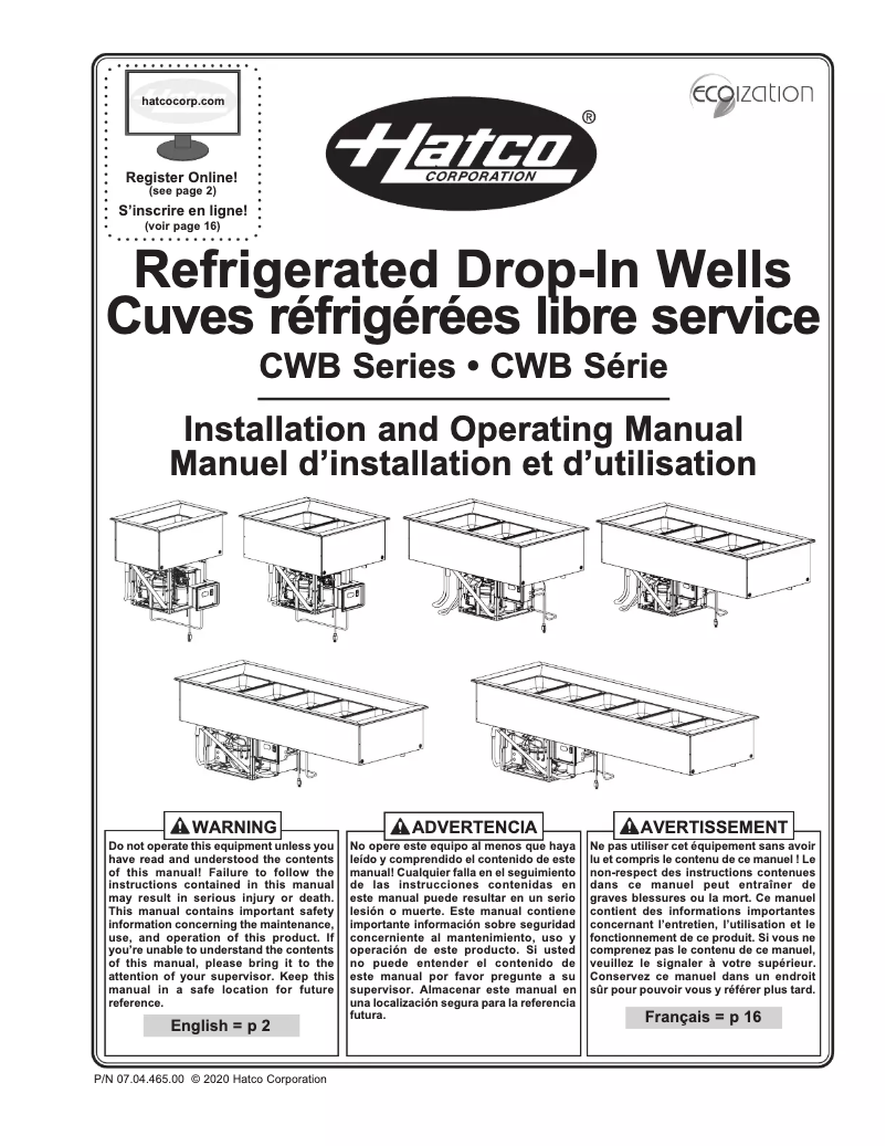 Page 1 de la notice Manuel utilisateur Hatco CWB-4