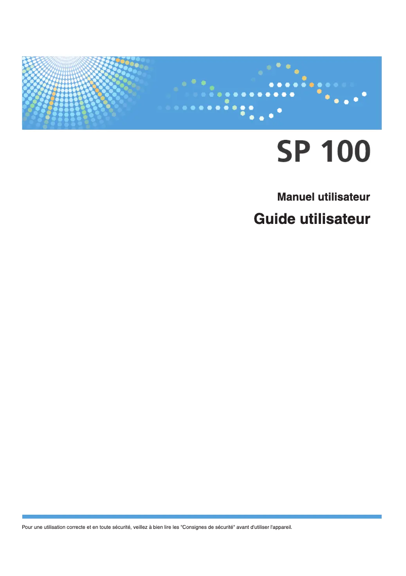 Image de la première page du manuel de l'appareil Aficio SP 100 e