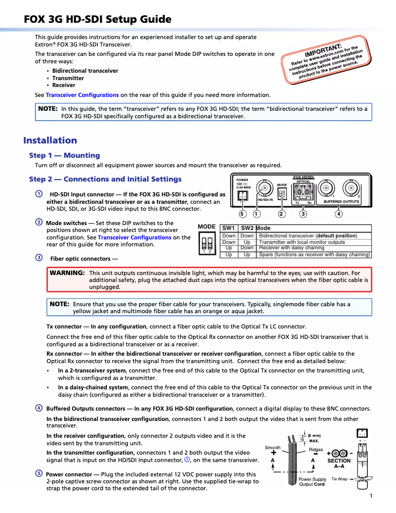 Image de la première page du manuel de l'appareil FOX 3G HD-SDI P SM