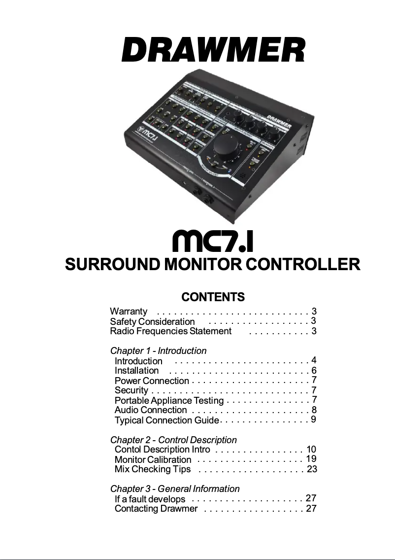 Page 1 de la notice Manuel utilisateur Drawmer MC7.1