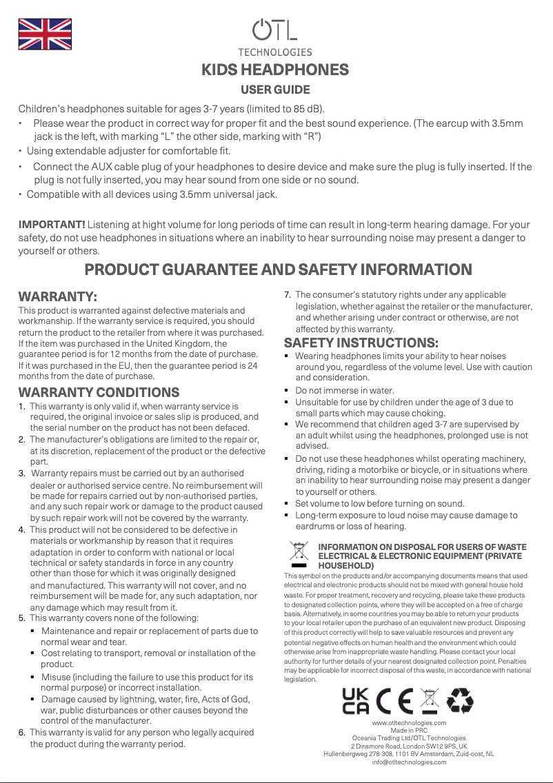 Page n°1 - Manuel utilisateur OTL Technologies Batman