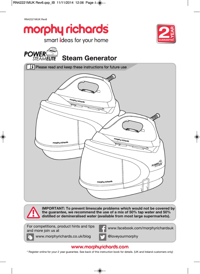 Page 1 de la notice Manuel utilisateur Morphy Richards Power Steam 330016