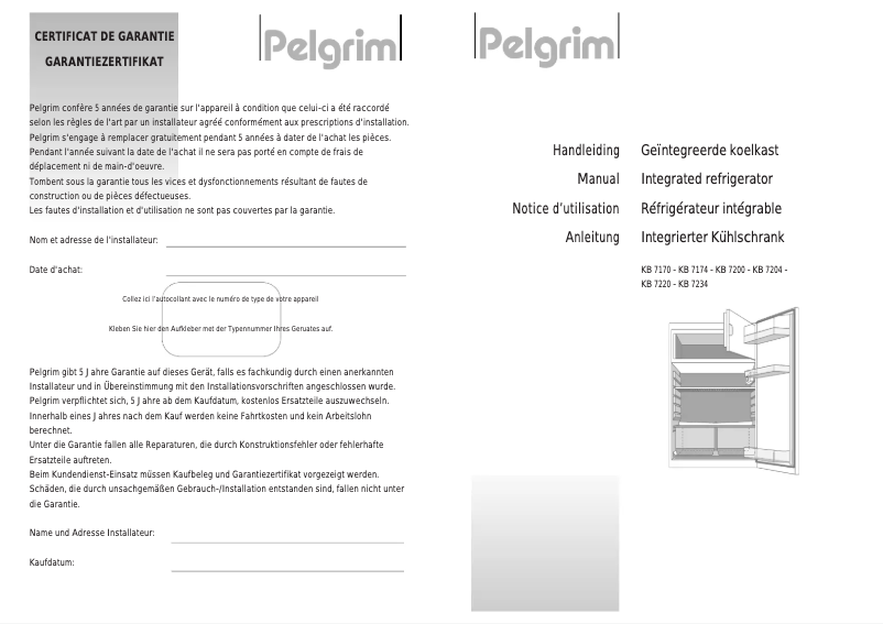 Page 1 de la notice Manuel utilisateur Pelgrim KB 7200