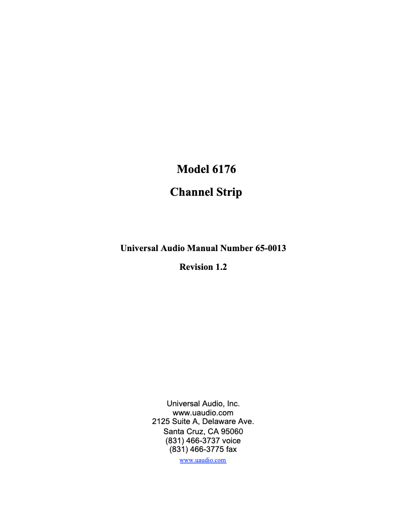 Page n°1 - Manuel utilisateur Universal Audio 6176