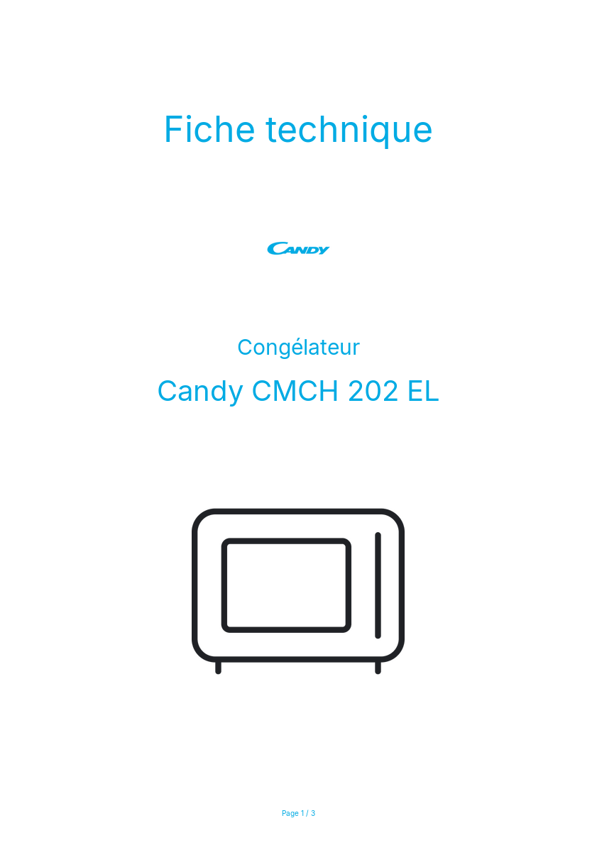 Page n°1 - Fiche technique Candy CMCH 202 EL