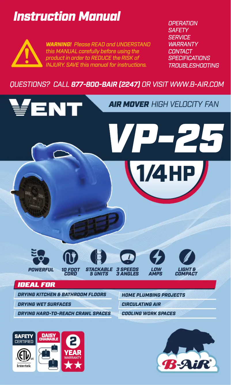 Imagen de la primera página del manual del dispositivo Vent VP-25 Compact