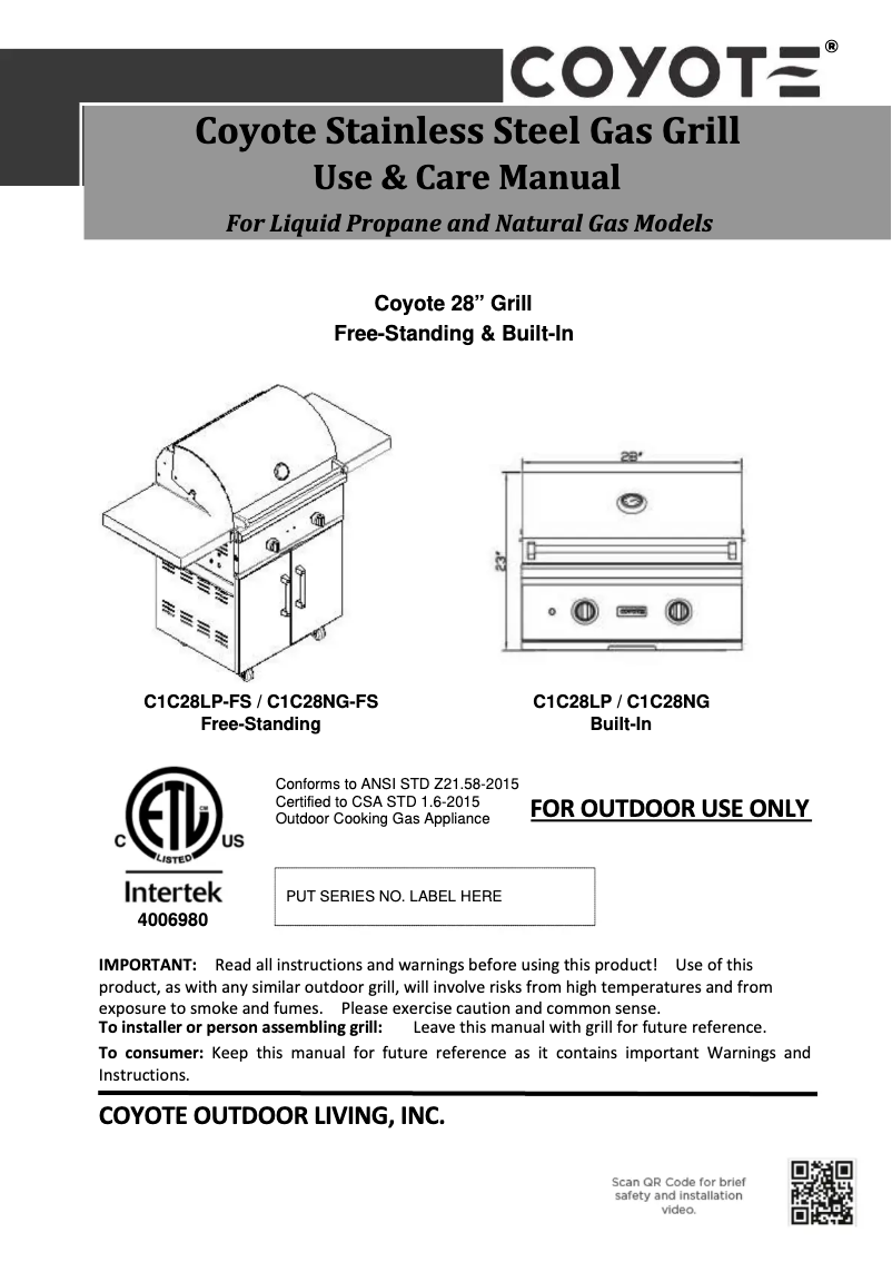 Image de la première page du manuel de l'appareil C1C28-FS