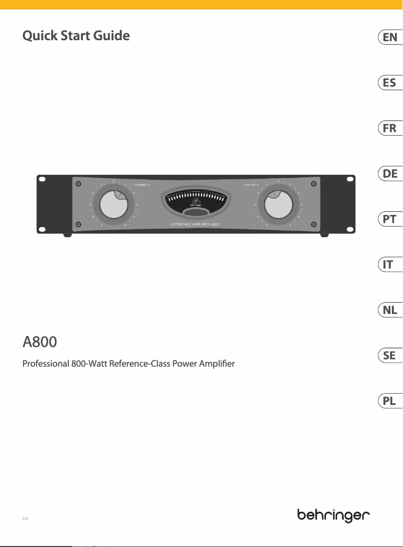 Page 1 de la notice Guide de démarrage rapide Behringer A800