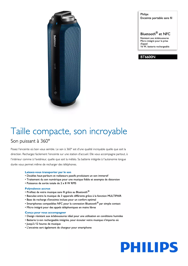 Página 1 del manual Ficha técnica Philips BT6600N