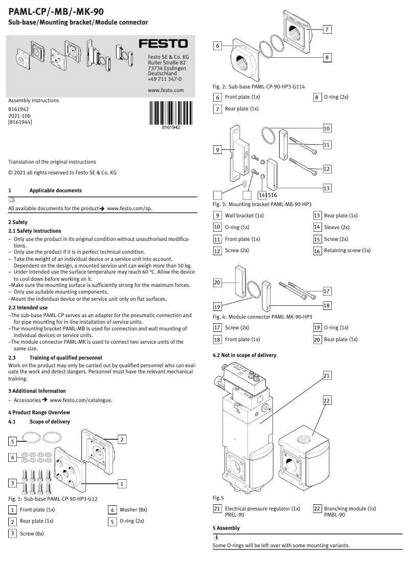 Page 1 de la notice Manuel utilisateur Festo PAML-CP-90-HP3-G12