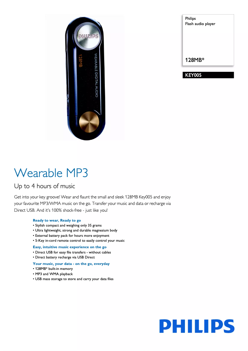 Page 1 de la notice Brochure Philips Key005