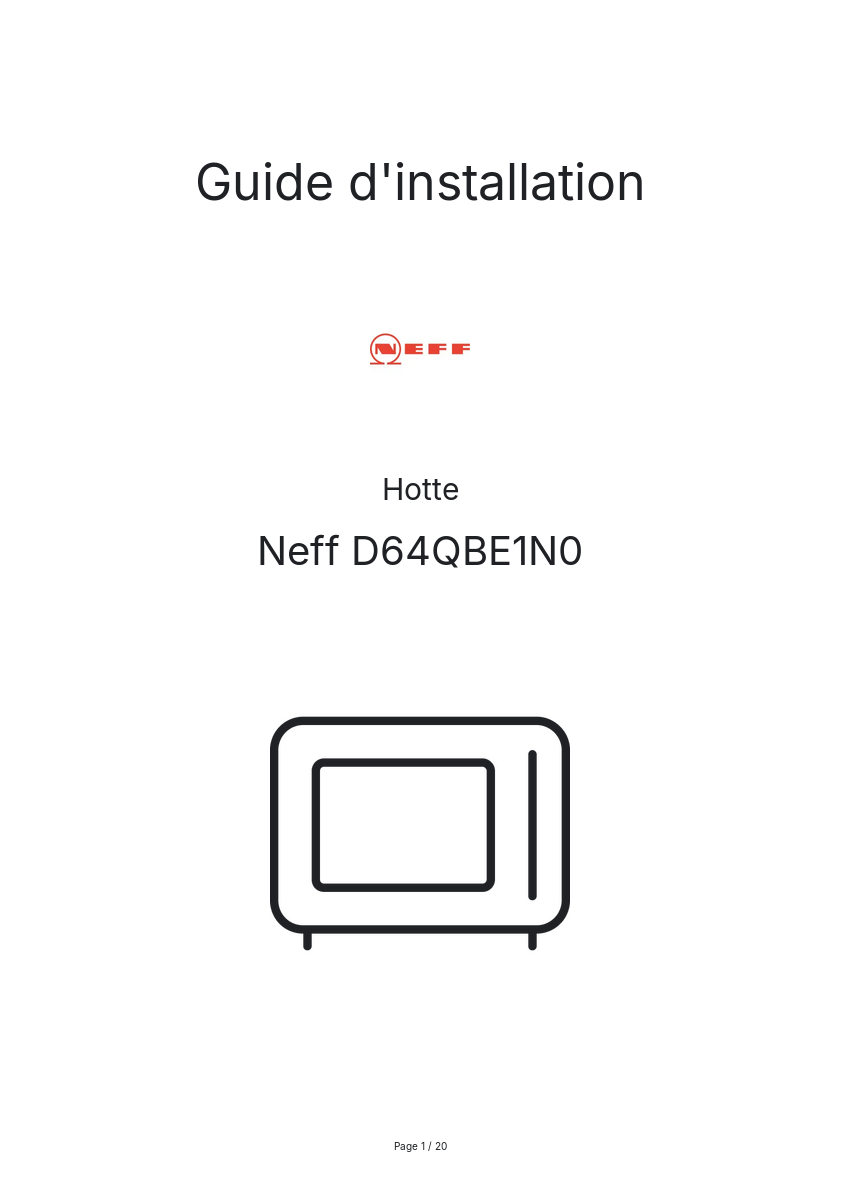 Page n°1 - Guide d'installation Neff D64QBE1N0