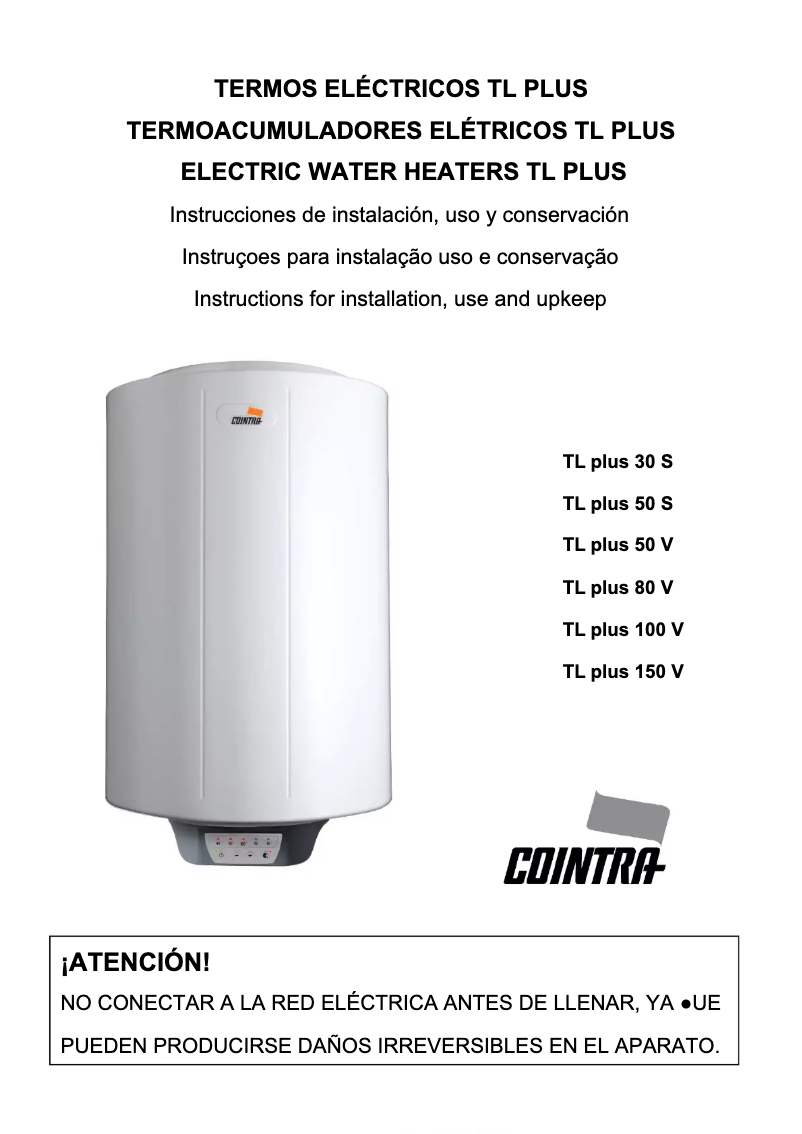 Page 1 de la notice Manuel utilisateur Cointra TL Plus 30 S