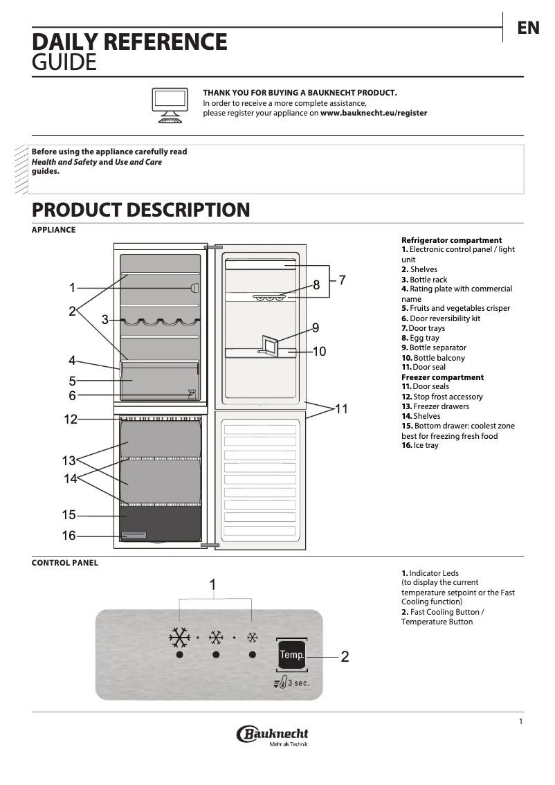Page n°1 - Manuel utilisateur Bauknecht KGLF 20 A2+ IN