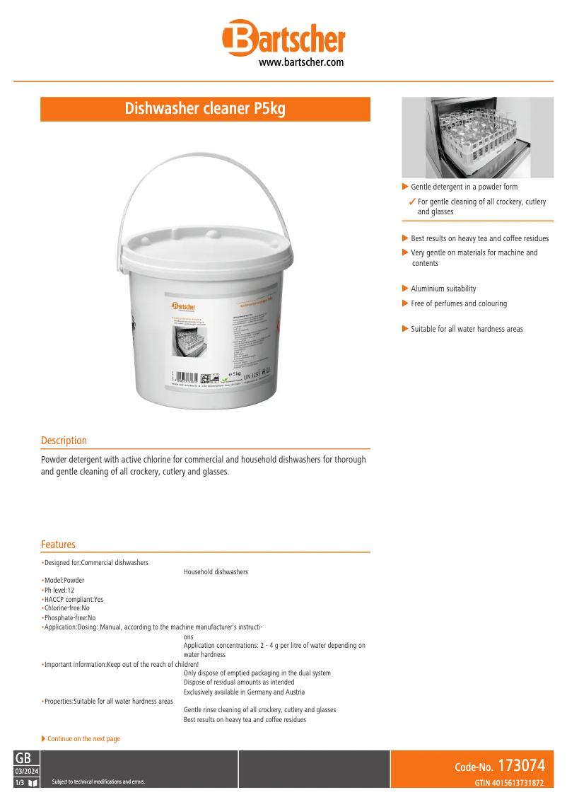 Page n°1 - Manuel utilisateur Bartscher 173074