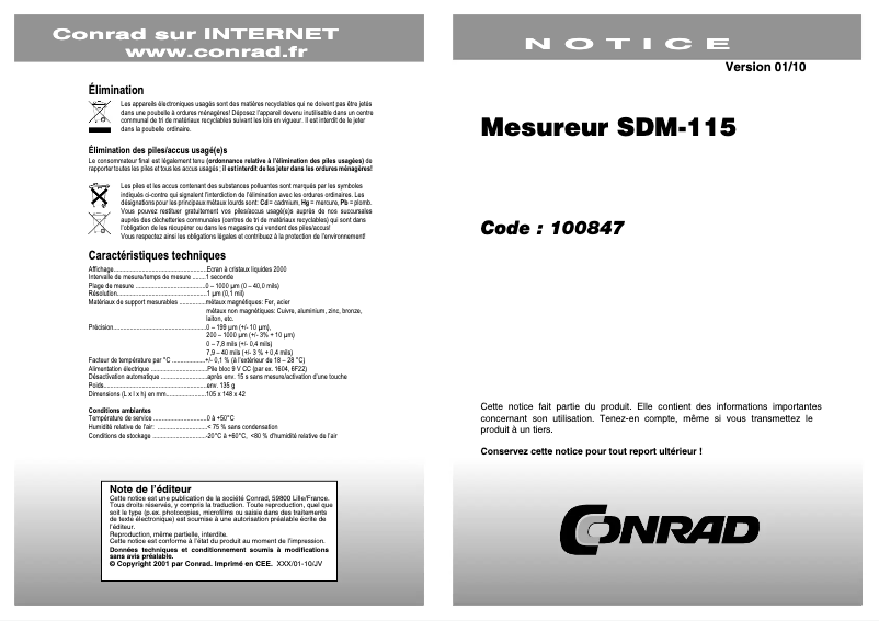 Image de la première page du manuel de l'appareil SDM-115