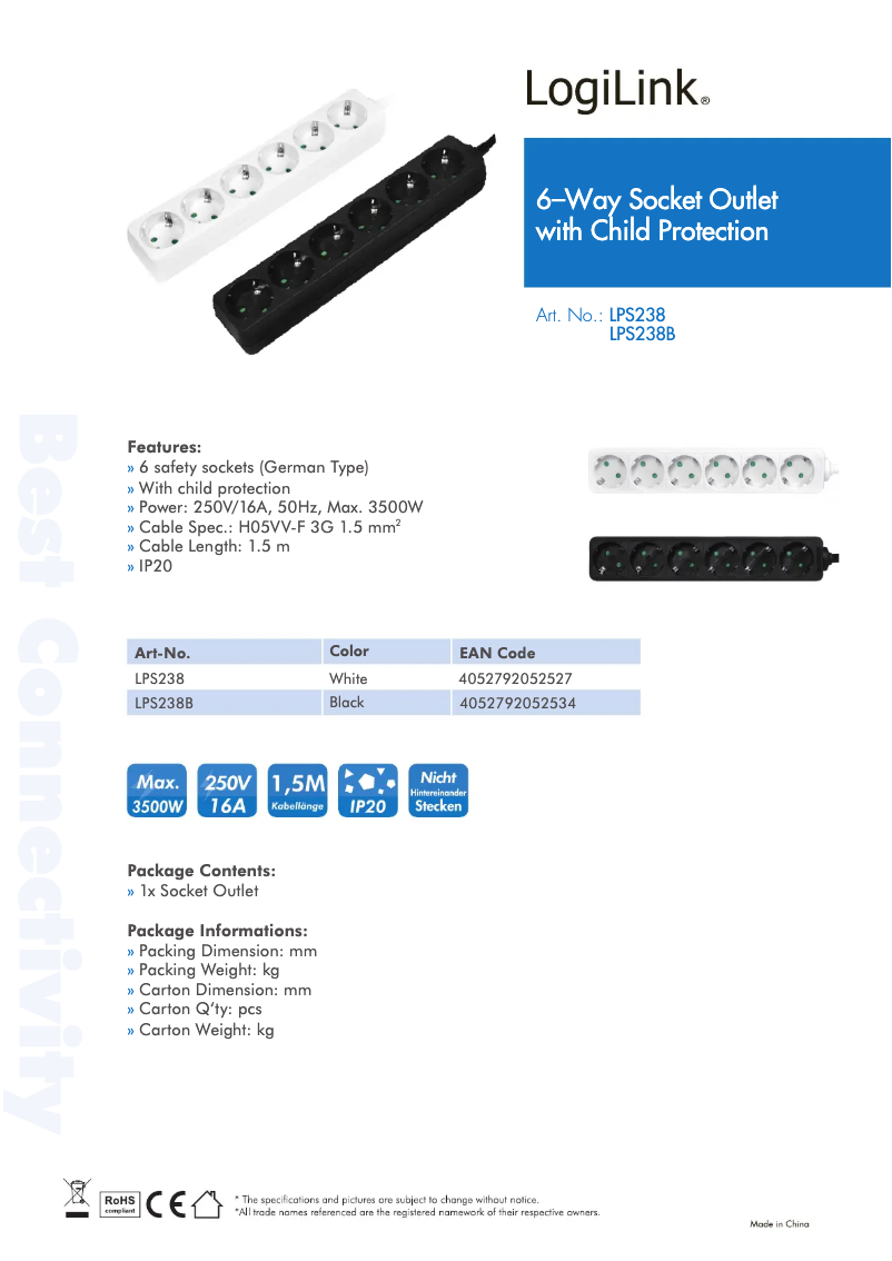 Page 1 de la notice Manuel utilisateur LogiLink LPS238B