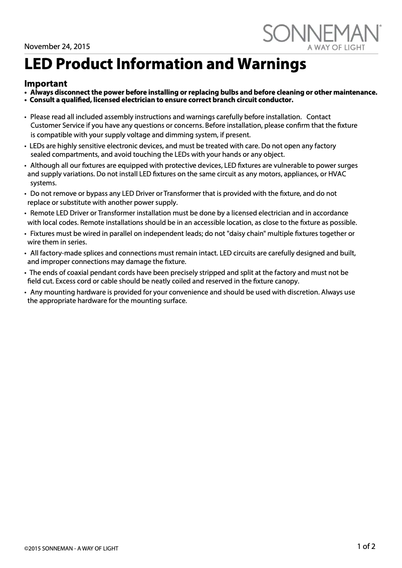 Page 1 de la notice Manuel utilisateur Sonneman Stix 2772.16