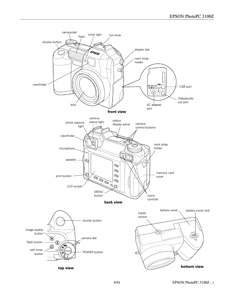 Page 1 de la notice Fiche technique Epson PhotoPC 3100Z
