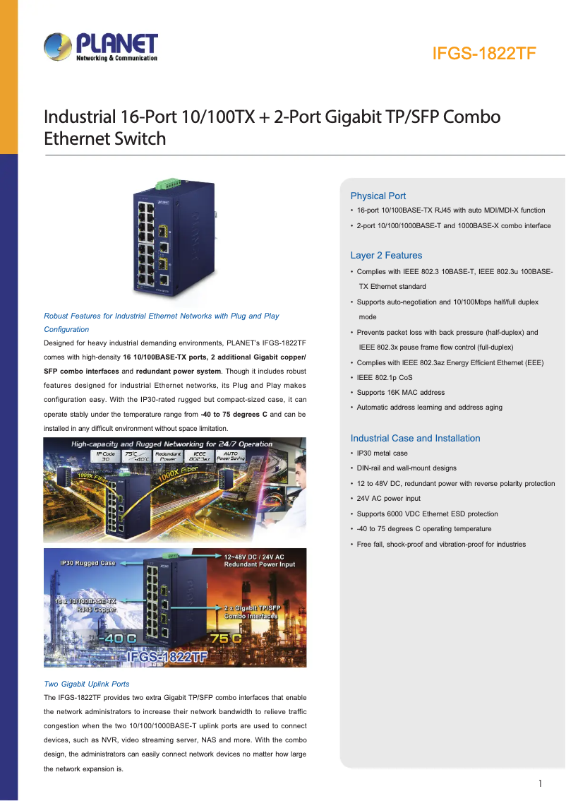 Page 1 de la notice Fiche technique Planet IFGS-1822TF