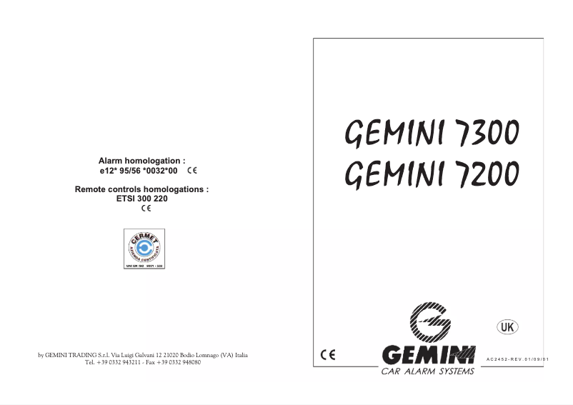 Page 1 de la notice Manuel utilisateur Gemini 7300