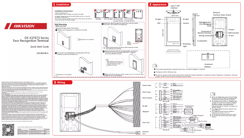 Page 1 de la notice Guide de démarrage rapide Hikvision DS-K1T673TDX
