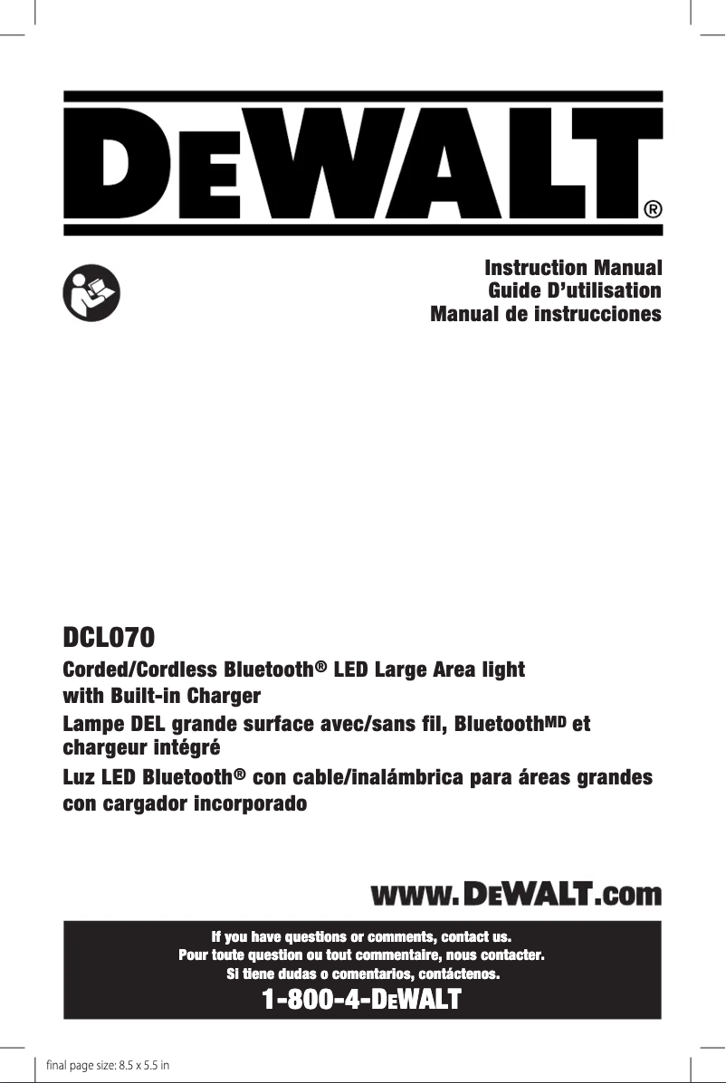 Page n°1 - Manuel utilisateur DeWalt DCL070