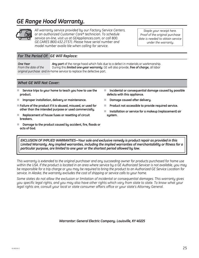 Page n°1 - Informations de garantie GE PV976NSS
