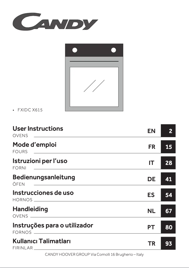 Page n°1 - Manuel utilisateur Candy FXIDC X615