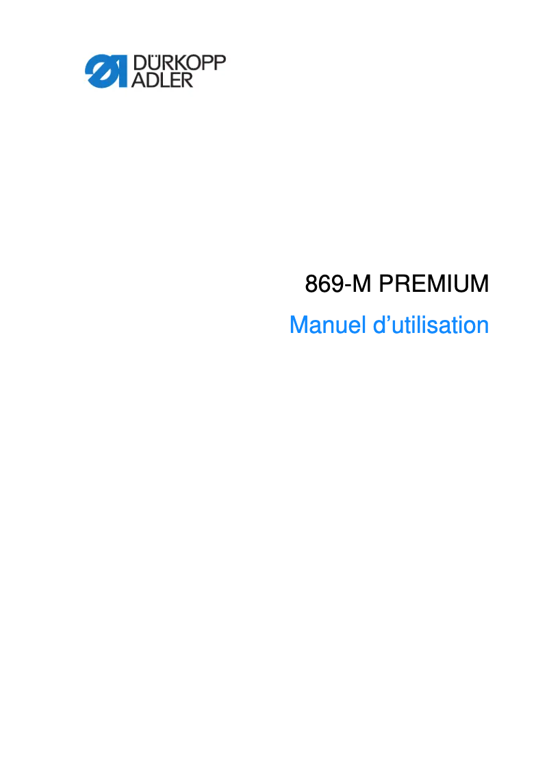 Page n°1 - Manuel utilisateur Dürkopp Adler 869