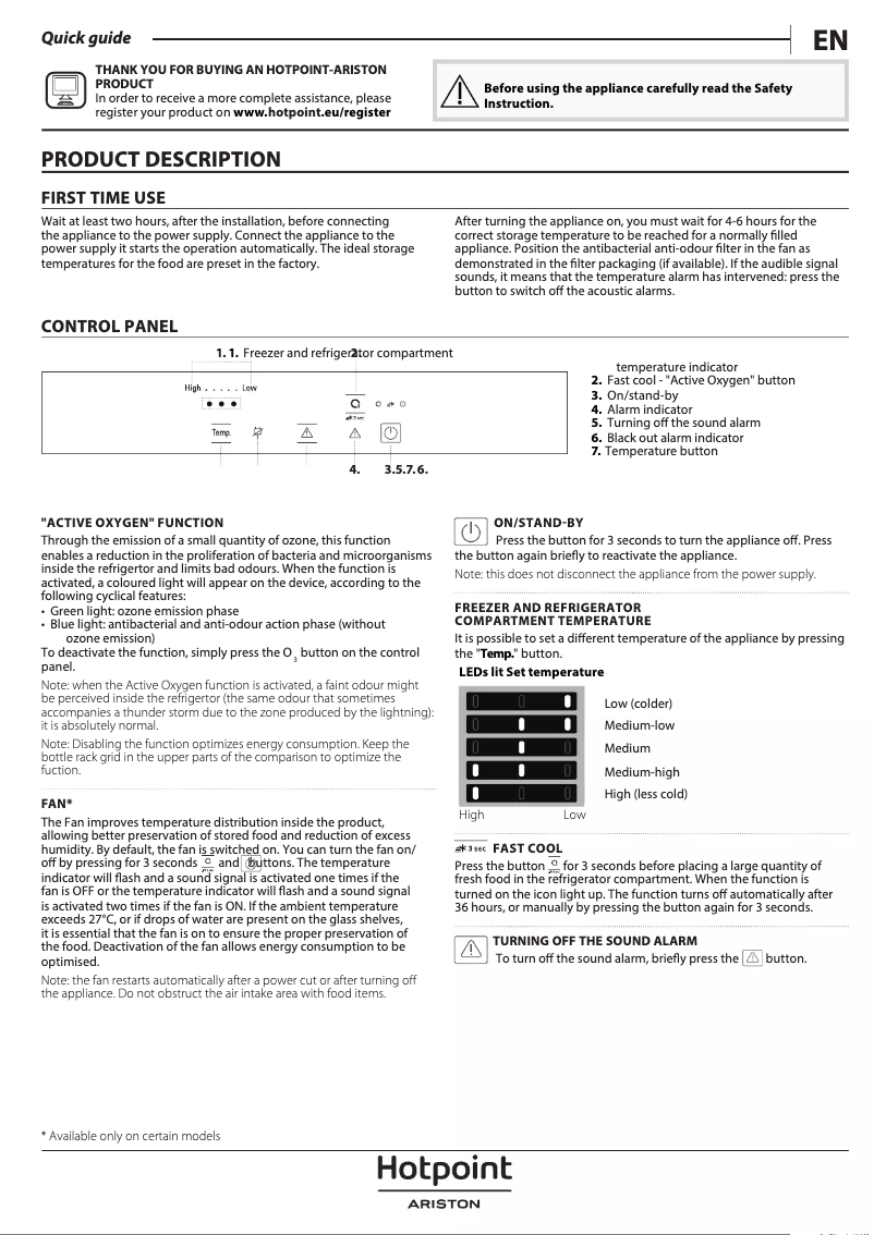 Page 1 de la notice Manuel utilisateur Hotpoint BCB 4010 E O31