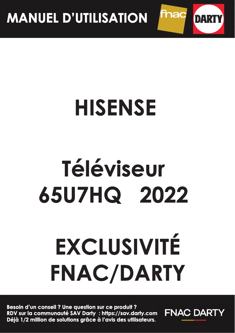 Page 1 de la notice Manuel utilisateur Hisense U7HQ